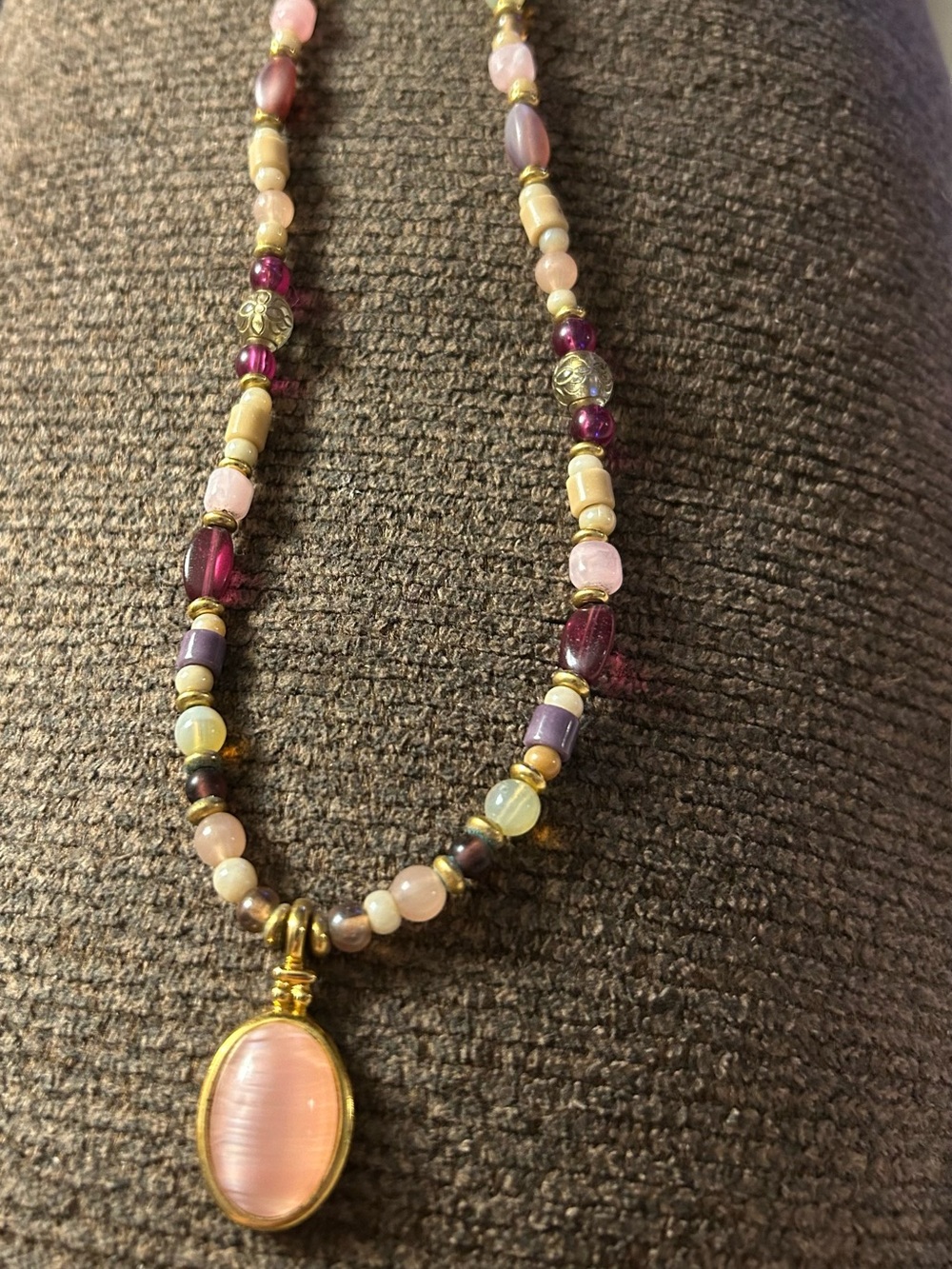 Napier Pink and Purple Beaded Pendant Necklace